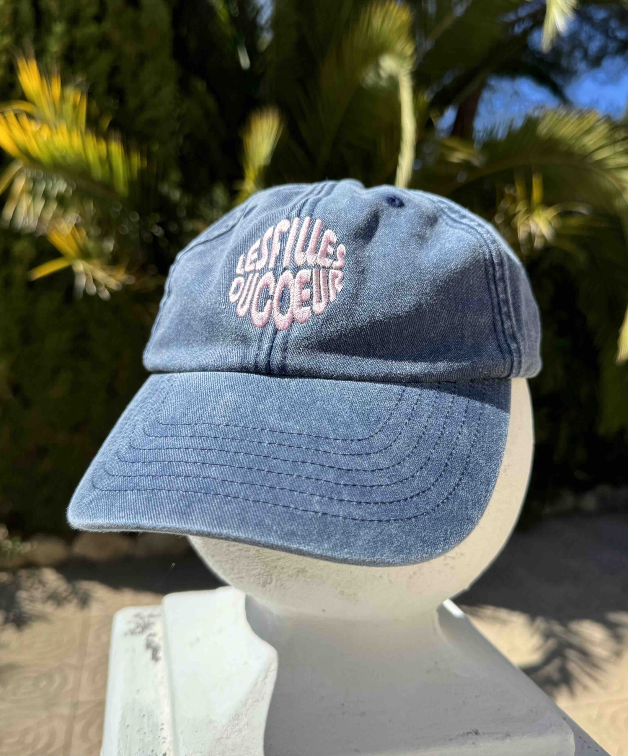 Embroidered shield cap denim